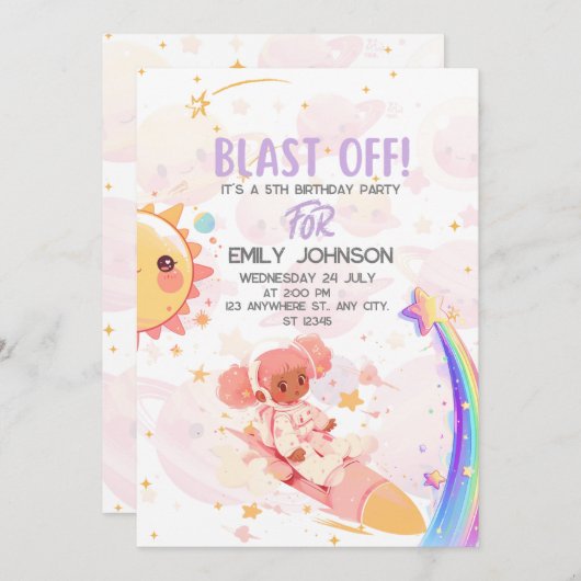 BLAST OFF Galactic Celebration Einladung (Vorne/Hinten)