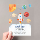 Blast Off Galaxy Space Rocket Ship Birthday Acryleinladungen (Insitu (Handheld))