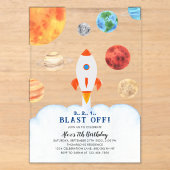 Blast Off Galaxy Space Rocket Ship Birthday Acryleinladungen (Vorderseite)