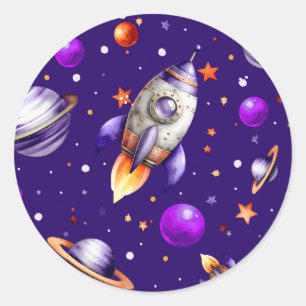 Blast-Off-Geburtstagsparty-Sticker Runder Aufkleber
