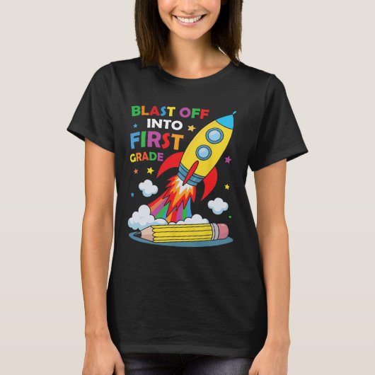 Blast Off Into 1st Grade First Day Of School  T-Shirt (Vorderseite)
