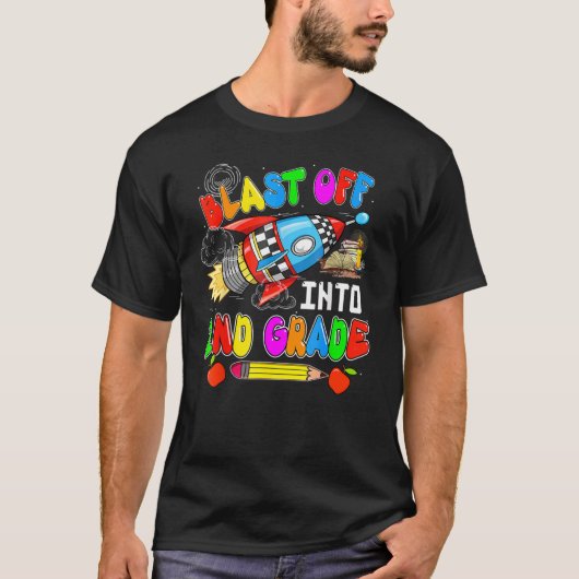 Blast Off Into 2nd Grade Rocket Back To School T-Shirt (Vorderseite)
