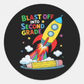 Blast Off Into Second Grade First Day Of School  Runder Aufkleber (Vorderseite)