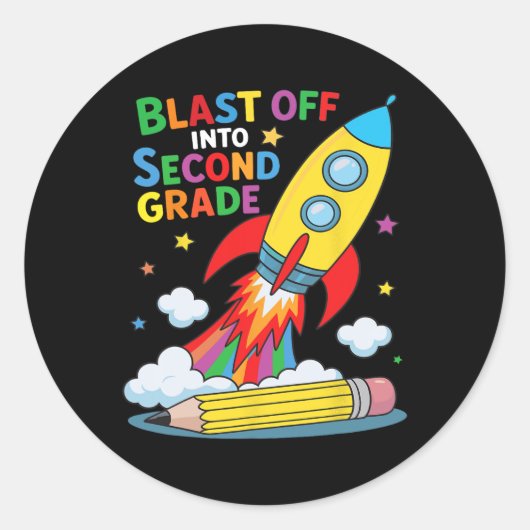 Blast Off Into Second Grade First Day Of School  Runder Aufkleber (Vorderseite)