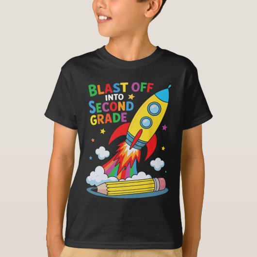 Blast Off Into Second Grade First Day Of School T-Shirt (Vorderseite)