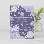 Blast Off Outer Space 3rd Birthday Boy Einladung (Stehend Vorderseite)
