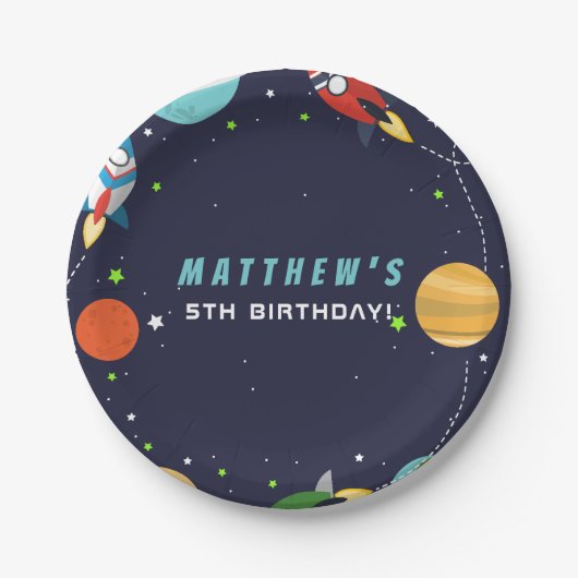 Blast Off! Outer Space Birthday Party Pappteller (Vorderseite)