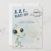 Blast Off Outer Space Boys Third Birthday Einladung (Vorderseite)
