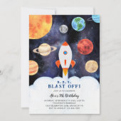 Blast Off Planets Space Rocket Ship Birthday Einladung (Vorderseite)