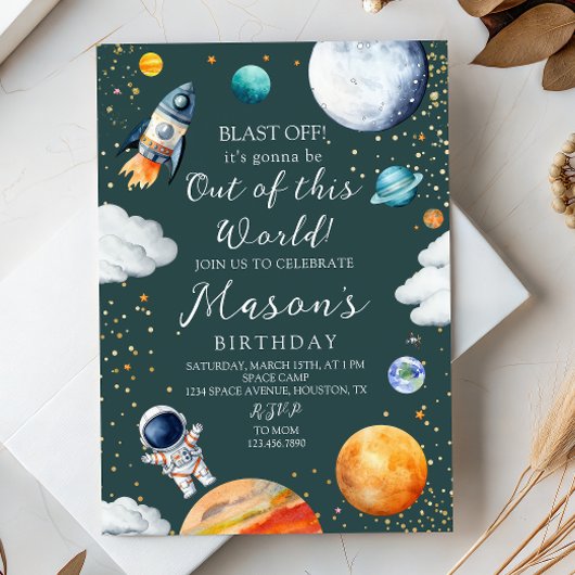 Blast Off Rocket Astronaut Outer Space Birthday Einladung