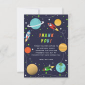 Blast Off! Rocket Ship Birthday Party Dankeskarte (Vorderseite)