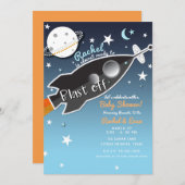 Blast Off Rocket Ship Space Baby Dusche Einladung (Vorne/Hinten)