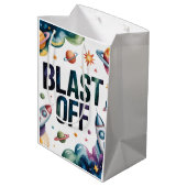 "Blast Off Space Boy Astronaut Birthday Party" Mittlere Geschenktüte (Rückseite Schrägansicht)