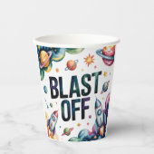 "Blast Off Space Boy Astronaut Birthday Party" Pappbecher (Vorderseite)