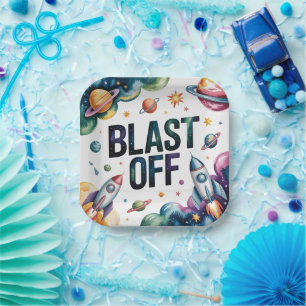 "Blast Off Space Boy Astronaut Birthday Party" Pappteller