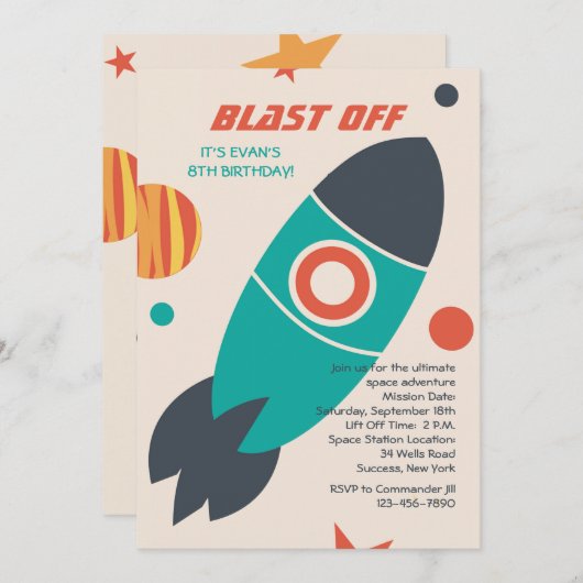 Blast-Off-Space-Einladung Einladung (Vorne/Hinten)