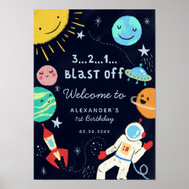 Blast Off Space Thema Geburtstag Begrüßungszeichen Poster