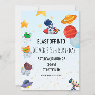 "Blast Off Space Theme", Einladung zur Geburtstags