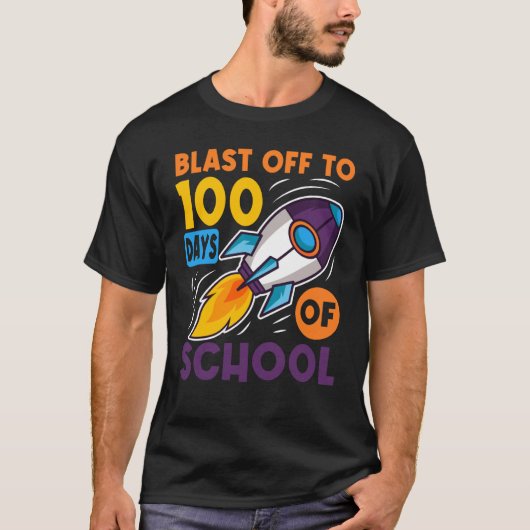 Blast Off To 100 Days of School Outer Space Travel T-Shirt (Vorderseite)