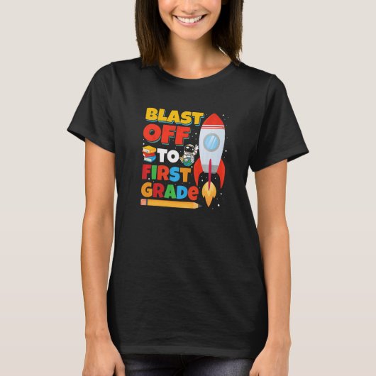 Blast Off to First Grade Gaming First Day of Schoo T-Shirt (Vorderseite)