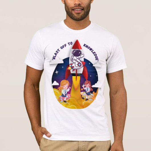 "Blast Off to Knowledge Rocket Schoolgirl T - Shir T-Shirt (Vorderseite)