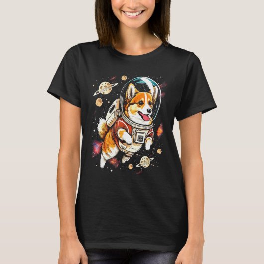 Blast Off with a Dog in Space Cute Pembroke Welsh T-Shirt (Vorderseite)
