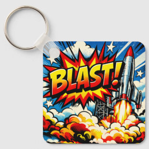 BLAST! Retro-Pop-Art-Raketenexplosion Schlüsselanhänger