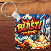 BLAST! Retro-Pop-Art-Raketenexplosion Schlüsselanhänger (Vorderseite)