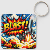 BLAST! Retro-Pop-Art-Raketenexplosion Schlüsselanhänger (Rückseite)