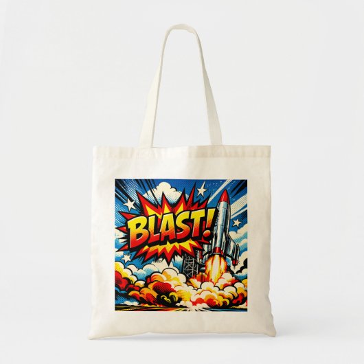 BLAST! Retro-Pop-Art-Raketenexplosion Tragetasche (Vorne)