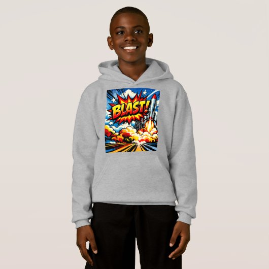 BLAST! Retro Pop Art Rocket Explosion Hoodie (Vorne ganz)