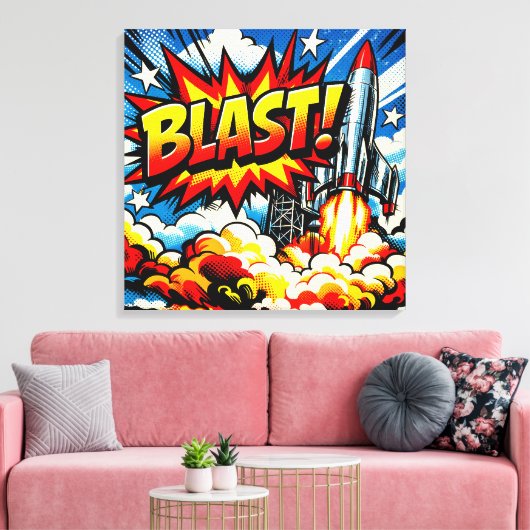BLAST! Retro Pop Art Rocket Explosion Leinwanddruck (Insitu (Wohnzimmer))
