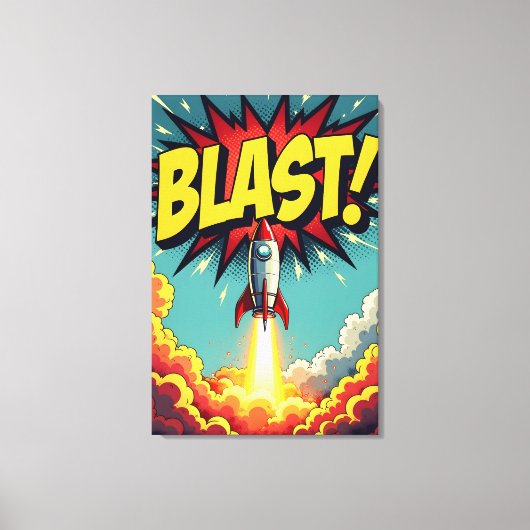 BLAST! Vintage-Comic-Raketenexplosion Leinwanddruck (Vorderseite)