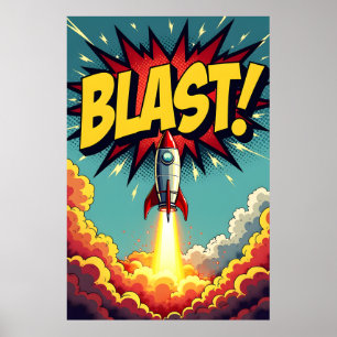 BLAST! Vintage Comic Style Raketenexplosion Poster