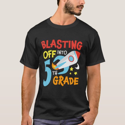 Blasting Off Into 5Th Grade Back To School Space R T-Shirt (Vorderseite)