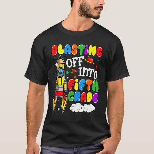 Blasting Off Into Fifth Grade  Back To School Boys T-Shirt (Vorderseite)