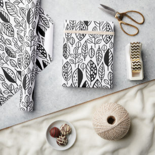 Blatt-Blatt-Muster Schwarz-ID495 Geschenkpapier