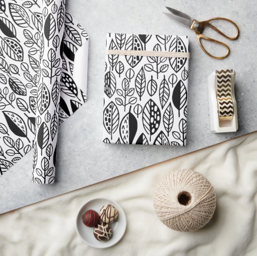 Blatt-Blatt-Muster Schwarz-ID495 Geschenkpapier (Kunsthandwerk)