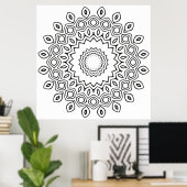 Blatt-Blütenblatt-Mandala-Malvorlage Geometrisches Poster (Heimbüro)