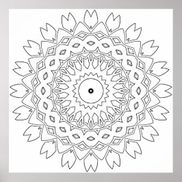 Blatt-Blütenblatt-Mandala-Malvorlage mit Sternenke Poster