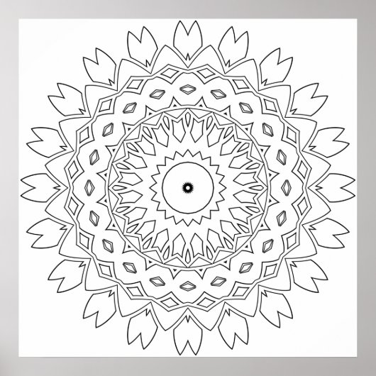 Blatt-Blütenblatt-Mandala-Malvorlage mit Sternenke Poster (Vorne)