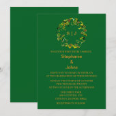 Blatt-Crest-Monogramm Orange Grüner Wald Hochzeit Einladung (Vorne/Hinten)