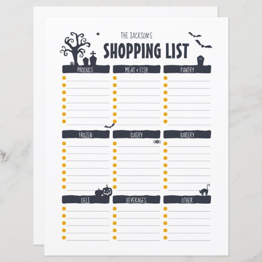 Blatt der Halloween-Einkaufsliste (Vorne/Hinten)