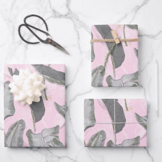 Blatt-Echos - Tropisches Bananenblatt-Muster Grün Geschenkpapier Set