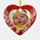 Blatt-Foto-Andenken des Babys 1. Weihnachtsgold Keramikornament (Vorne)