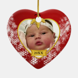 Blatt-Foto-Andenken des Babys 1. Weihnachtsgold Keramikornament