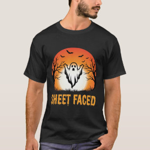 Blatt-Gesicht Halloween-Geist-Sonnenuntergangs-Des T-Shirt