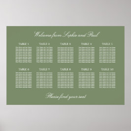Blatt Green 10 Table Wedding Seating Chart Poster