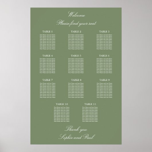 Blatt Green 11 Tabelle Hochzeitdiagramm Poster (Vorne)
