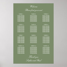 Blatt Green 12 Table Wedding Seating Chart Poster
